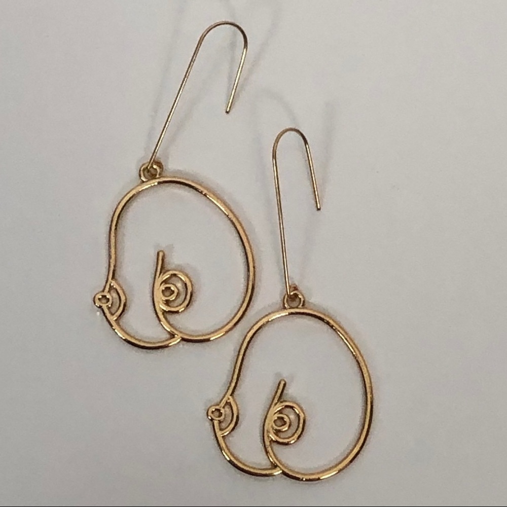 Gold Tone Breast Earrings Feminist Body Female - Picture 7 of 8